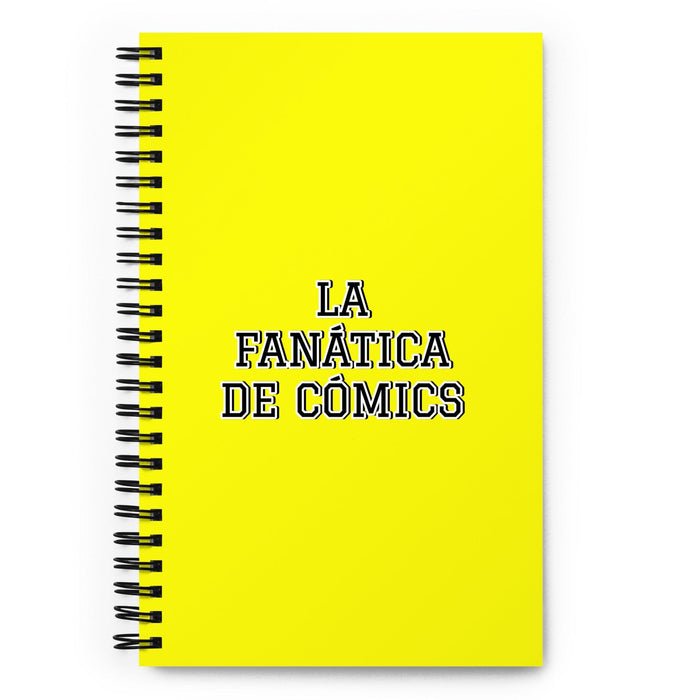 La Fanática De Cómics The Comic Book Fan | Yellow Spiral Notebook, 140 Dotted Sheets | Funny Gift Idea Home Office Work | Mexican Spanish Pride Gift Mexicada