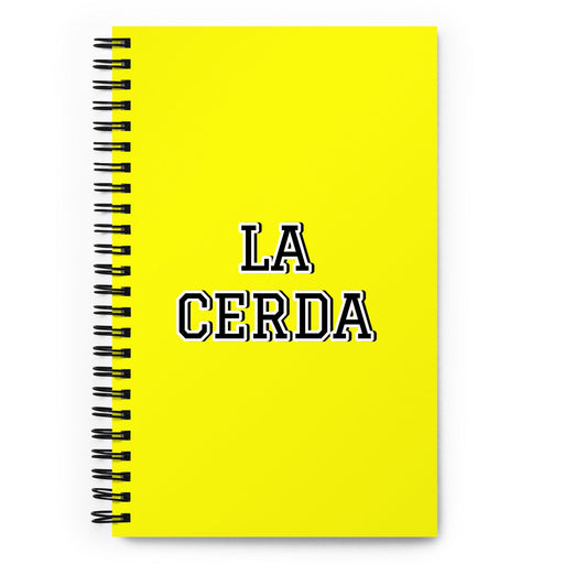 La Cerda The Pig | Yellow Spiral Notebook, 140 Dotted Sheets | Funny Gift Idea Home Office Work | Mexican Spanish Pride Gift Mexicada