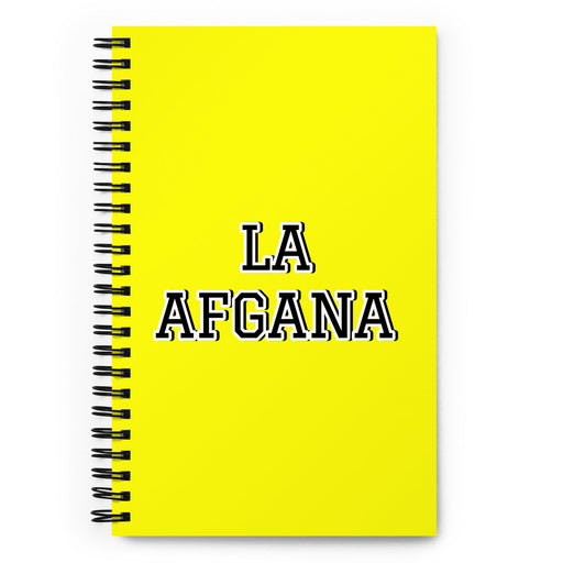 La Afgana The Afghan | Yellow Spiral Notebook, 140 Dotted Sheets | Funny Gift Idea Home Office Work | Mexican Spanish Pride Gift Mexicada