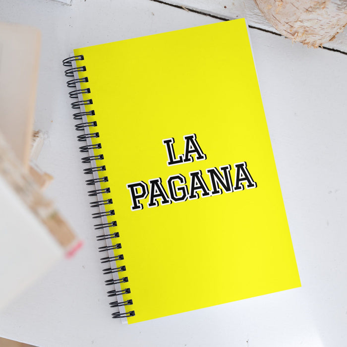 La Pagana The Pagan | Yellow Spiral Notebook, 140 Dotted Sheets | Funny Gift Idea Home Office Work | Mexican Spanish Pride Gift Mexicada