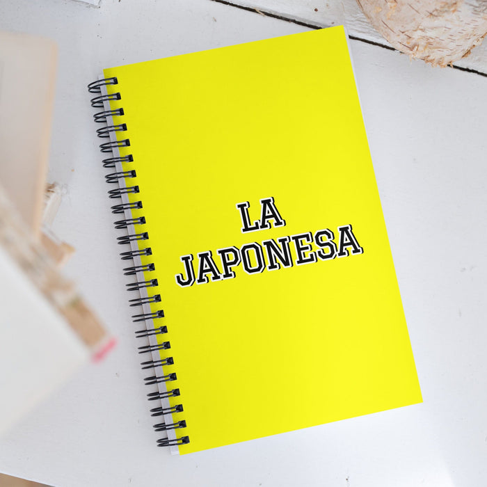 La Japonesa The Japanese | Yellow Spiral Notebook, 140 Dotted Sheets | Funny Gift Idea Home Office Work | Mexican Spanish Pride Gift Mexicada