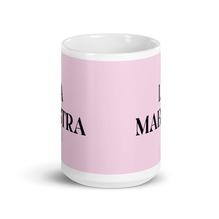 La Maestra The Teacher Funny Home Office Work Coffee Mug Mexican Spanish Pride Gift White Glossy Cup Light Pink Card Mug Mexicada