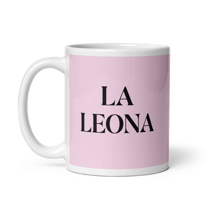 La Leona The Lion Funny Home Office Work Coffee Mug Mexican Spanish Pride Gift White Glossy Cup Light Pink Card Mug Mexicada