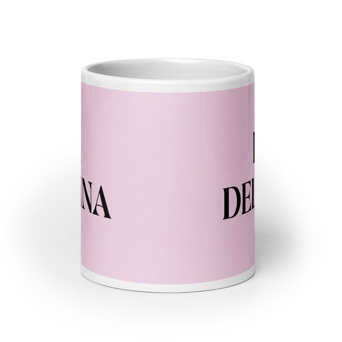 La Delfina The Dolphin Funny Home Office Work Coffee Mug Mexican Spanish Pride Gift White Glossy Cup Light Pink Card Mug Mexicada