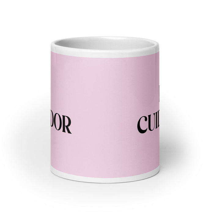 El Cuidador The Caregiver Funny Home Office Work Coffee Mug Mexican Spanish Pride Gift White Glossy Cup Light Pink Card Mug Mexicada