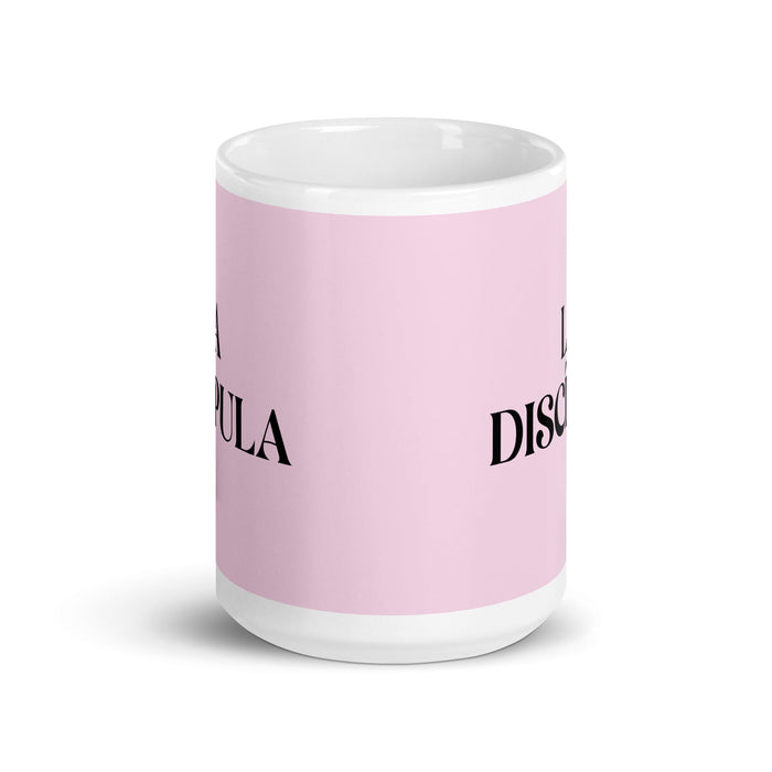 La Discípula The Disciple Funny Home Office Work Coffee Mug Mexican Spanish Pride Gift White Glossy Cup Light Pink Card Mug Mexicada