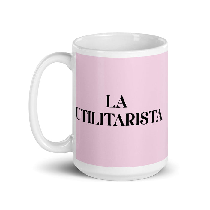 La Utilitarista The Utilitarian Funny Home Office Work Coffee Mug Mexican Spanish Pride Gift White Glossy Cup Light Pink Card Mug Mexicada