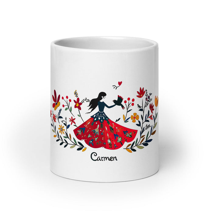 Carmen Exclusive Name Art Piece Home Office Work Coffee Mug Mexican Spanish Pride Gift Cup One-Of-A-Kind Calligraphy White Glossy Mug | C9 Mexicada