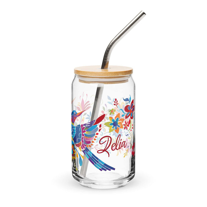 Delia Exclusive Name Art Piece Can-Shaped Glass Home Office Work Mexican Spanish Pride Gift Cup One-Of-A-Kind Calligraphy Glass | D28 Mexicada