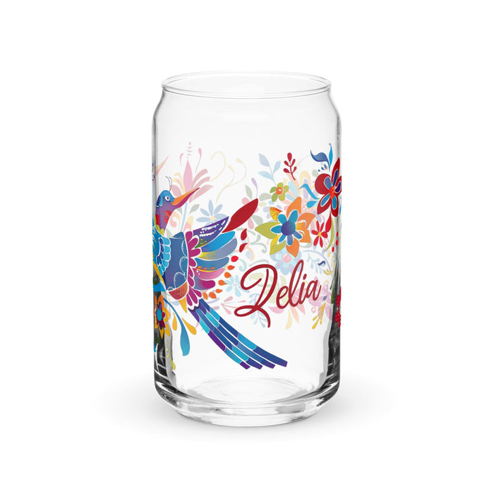 Delia Exclusive Name Art Piece Can-Shaped Glass Home Office Work Mexican Spanish Pride Gift Cup One-Of-A-Kind Calligraphy Glass | D28 Mexicada