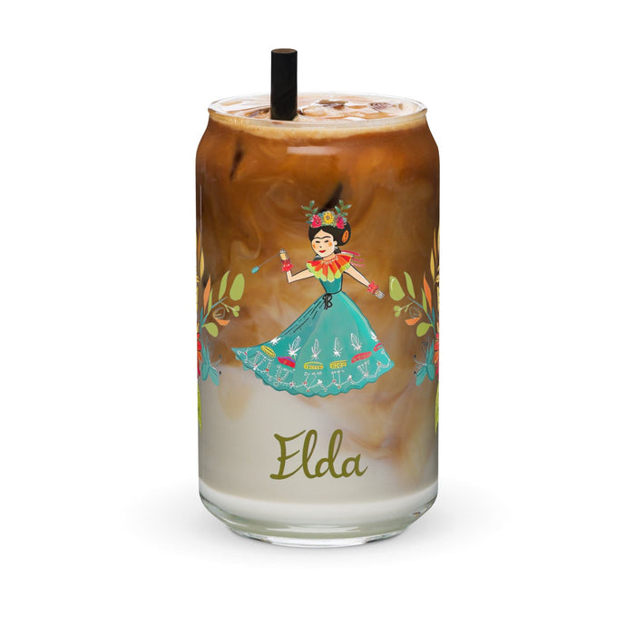 Elda Exclusive Name Art Piece Can-Shaped Glass Home Office Work Mexican Spanish Pride Gift Cup One-Of-A-Kind Calligraphy Glass | E9 Mexicada