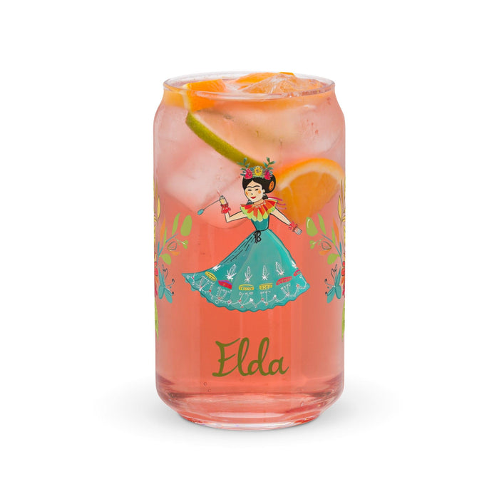 Elda Exclusive Name Art Piece Can-Shaped Glass Home Office Work Mexican Spanish Pride Gift Cup One-Of-A-Kind Calligraphy Glass | E9 Mexicada