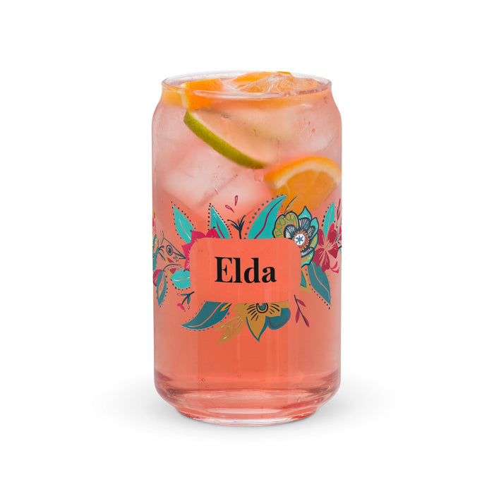 Elda Exclusive Name Art Piece Can-Shaped Glass Home Office Work Mexican Spanish Pride Gift Cup One-Of-A-Kind Calligraphy Glass | E8 Mexicada