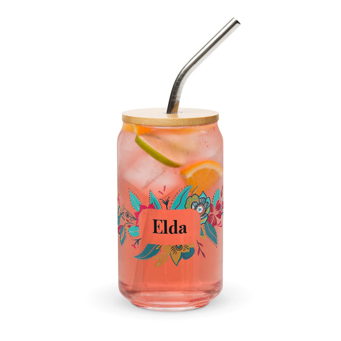 Elda Exclusive Name Art Piece Can-Shaped Glass Home Office Work Mexican Spanish Pride Gift Cup One-Of-A-Kind Calligraphy Glass | E8 Mexicada