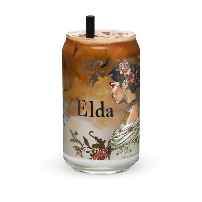 Elda Exclusive Name Art Piece Can-Shaped Glass Home Office Work Mexican Spanish Pride Gift Cup One-Of-A-Kind Calligraphy Glass | E5 Mexicada