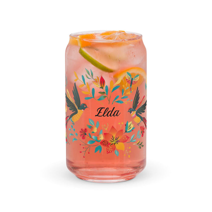 Elda Exclusive Name Art Piece Can-Shaped Glass Home Office Work Mexican Spanish Pride Gift Cup One-Of-A-Kind Calligraphy Glass | E25 Mexicada