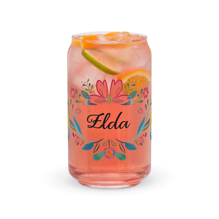 Elda Exclusive Name Art Piece Can-Shaped Glass Home Office Work Mexican Spanish Pride Gift Cup One-Of-A-Kind Calligraphy Glass | E22 Mexicada