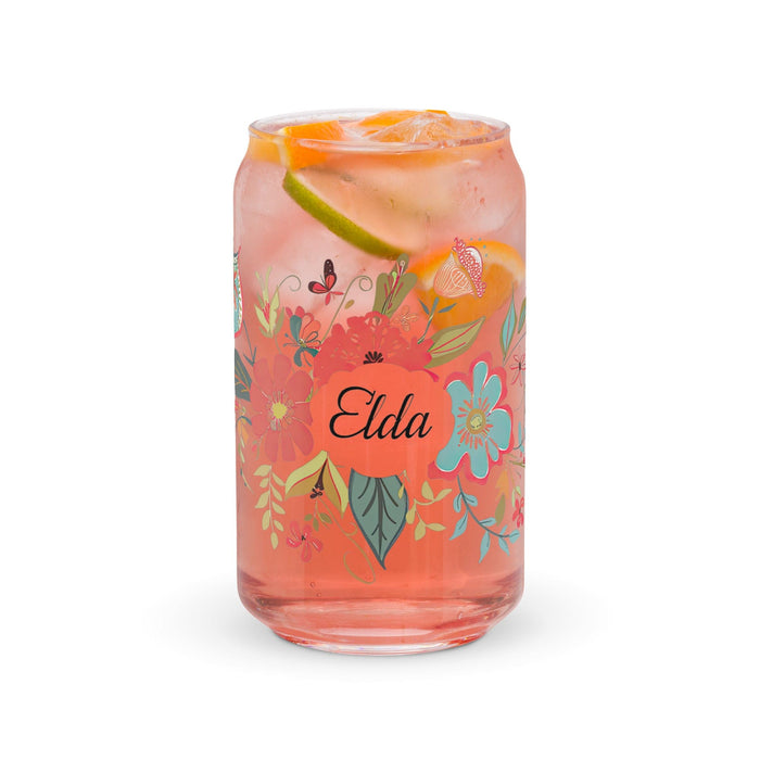 Elda Exclusive Name Art Piece Can-Shaped Glass Home Office Work Mexican Spanish Pride Gift Cup One-Of-A-Kind Calligraphy Glass | E2 Mexicada