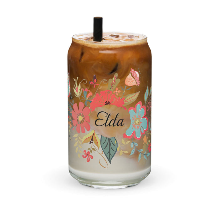 Elda Exclusive Name Art Piece Can-Shaped Glass Home Office Work Mexican Spanish Pride Gift Cup One-Of-A-Kind Calligraphy Glass | E2 Mexicada