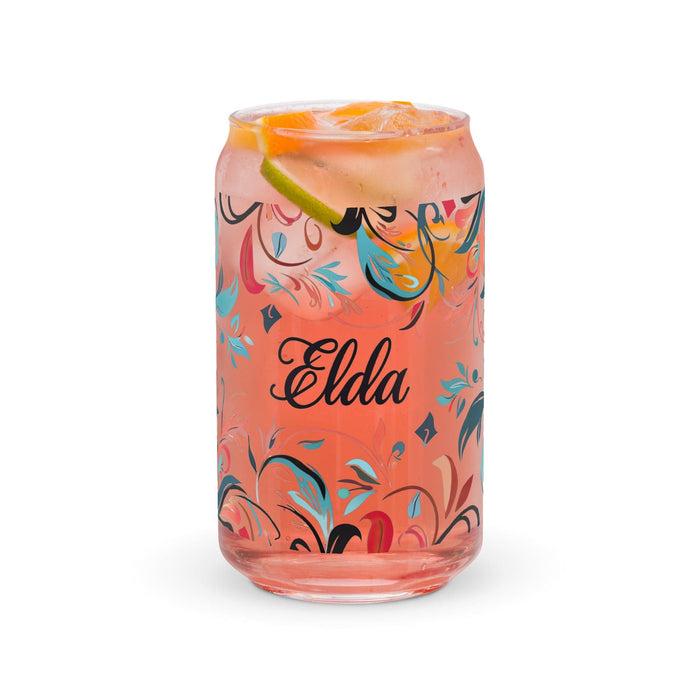 Elda Exclusive Name Art Piece Can-Shaped Glass Home Office Work Mexican Spanish Pride Gift Cup One-Of-A-Kind Calligraphy Glass | E17 Mexicada