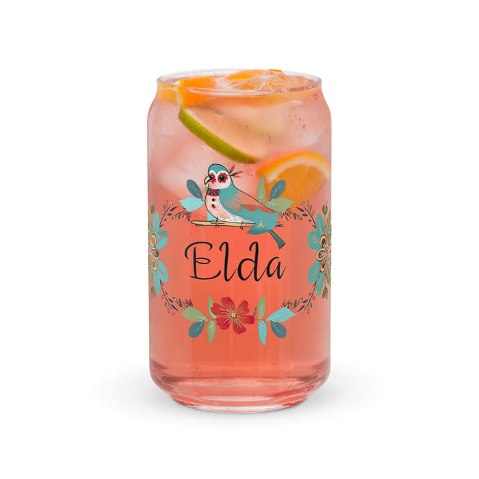 Elda Exclusive Name Art Piece Can-Shaped Glass Home Office Work Mexican Spanish Pride Gift Cup One-Of-A-Kind Calligraphy Glass | E14 Mexicada