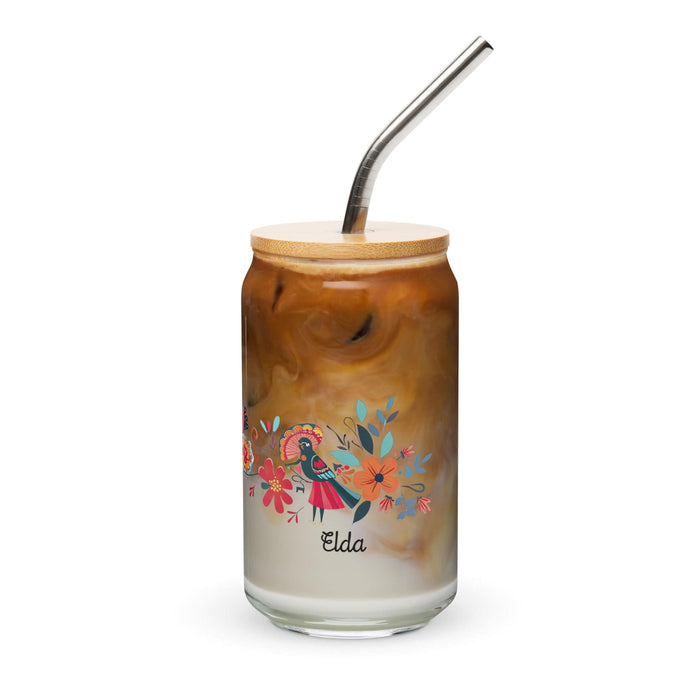 Elda Exclusive Name Art Piece Can-Shaped Glass Home Office Work Mexican Spanish Pride Gift Cup One-Of-A-Kind Calligraphy Glass | E13 Mexicada