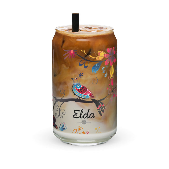 Elda Exclusive Name Art Piece Can-Shaped Glass Home Office Work Mexican Spanish Pride Gift Cup One-Of-A-Kind Calligraphy Glass | E10 Mexicada