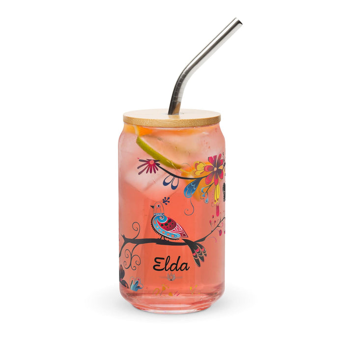 Elda Exclusive Name Art Piece Can-Shaped Glass Home Office Work Mexican Spanish Pride Gift Cup One-Of-A-Kind Calligraphy Glass | E10 Mexicada