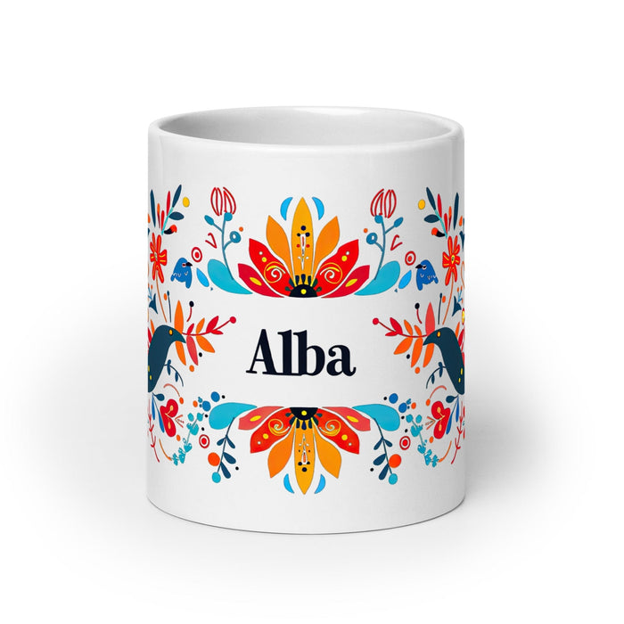 Alba Exclusive Name Art Piece Home Office Work Coffee Mug Mexican Spanish Pride Gift Cup One-Of-A-Kind Calligraphy White Glossy Mug | A15 Mexicada