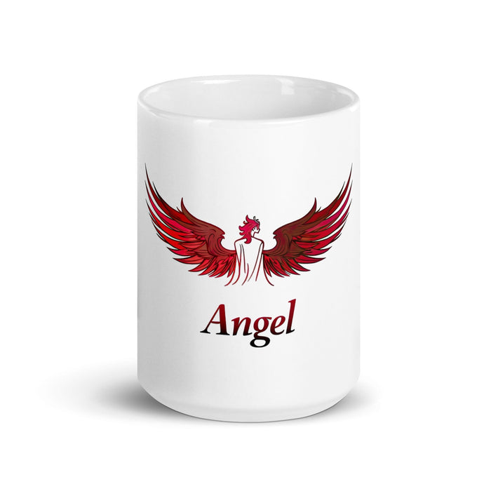 Angel Exclusive Name Art Piece Home Office Work Coffee Mug Mexican Spanish Pride Gift Cup One-Of-A-Kind Calligraphy White Glossy Mug | A7 Mexicada