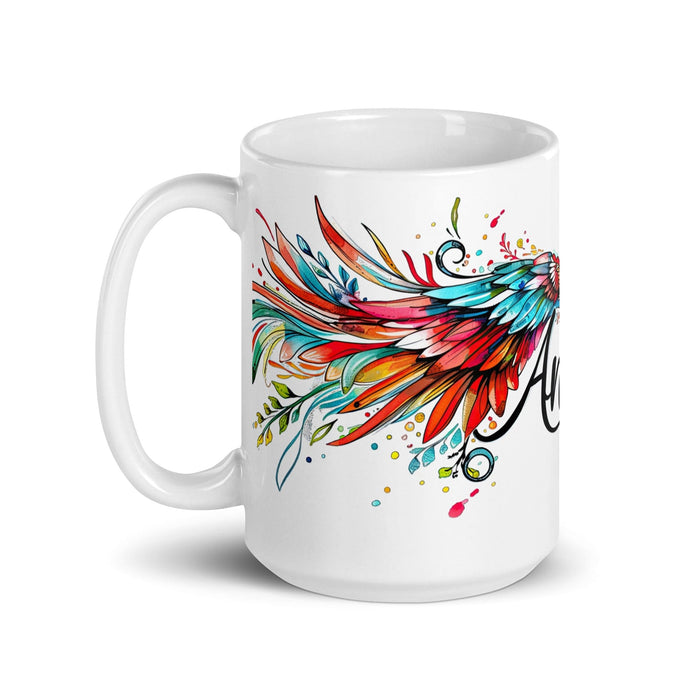 Ángela Exclusive Name Art Piece Home Office Work Coffee Mug Mexican Spanish Pride Gift Cup One-Of-A-Kind Calligraphy White Glossy Mug | Á8 Mexicada