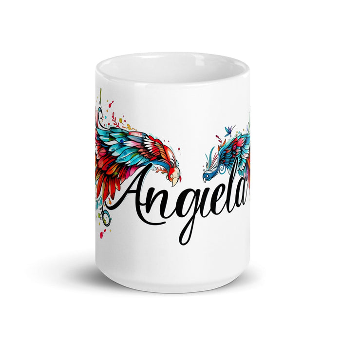 Ángela Exclusive Name Art Piece Home Office Work Coffee Mug Mexican Spanish Pride Gift Cup One-Of-A-Kind Calligraphy White Glossy Mug | Á8 Mexicada