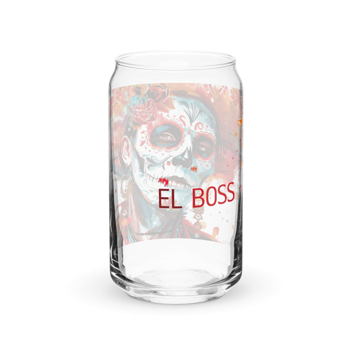 El Boss Exclusive Art Piece Can-Shaped Glass Home Office Work Mexican Spanish Pride Gift Cup One-Of-A-Kind Calligraphy Glass | E4 Mexicada