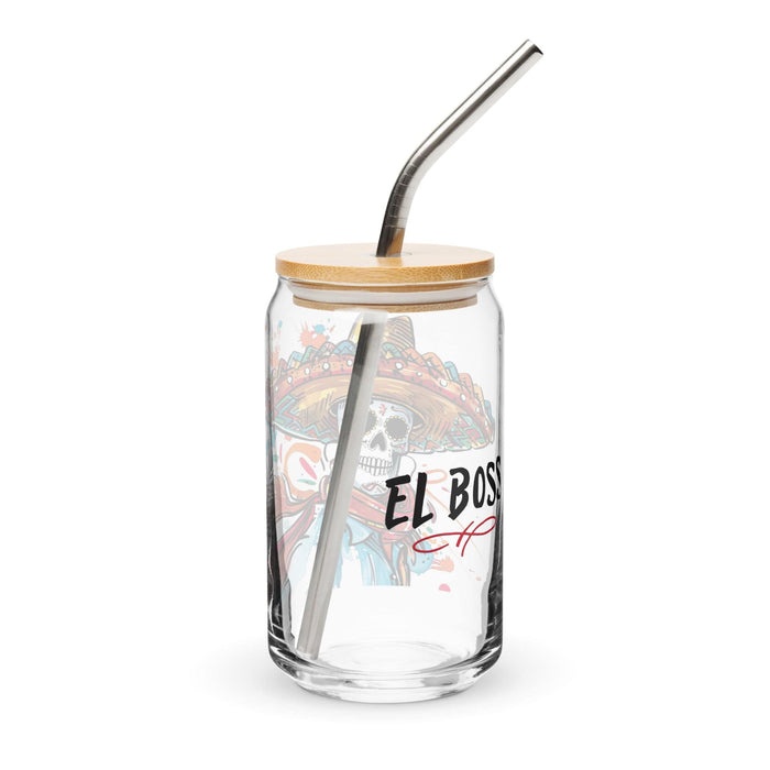 El Boss Exclusive Art Piece Can-Shaped Glass Home Office Work Mexican Spanish Pride Gift Cup One-Of-A-Kind Calligraphy Glass | E10 Mexicada