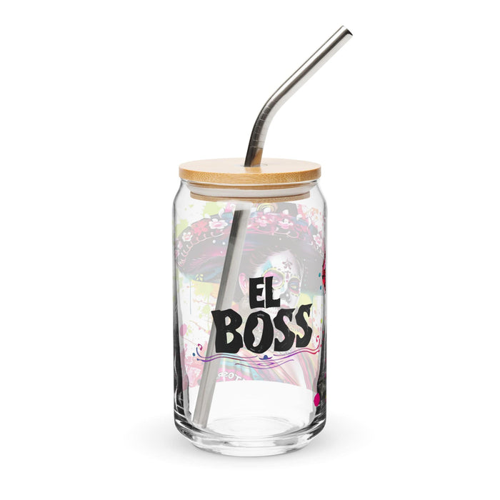 El Boss Exclusive Art Piece Can-Shaped Glass Home Office Work Mexican Spanish Pride Gift Cup One-Of-A-Kind Calligraphy Glass | E20 Mexicada