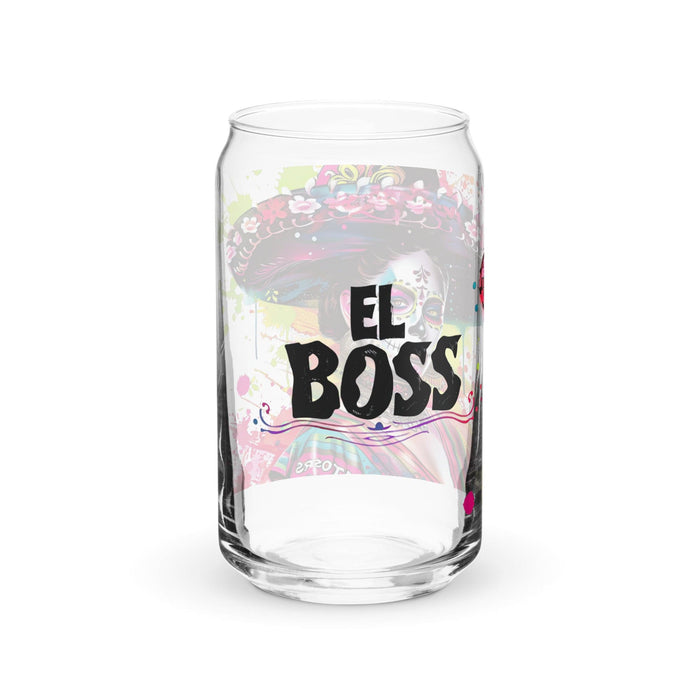 El Boss Exclusive Art Piece Can-Shaped Glass Home Office Work Mexican Spanish Pride Gift Cup One-Of-A-Kind Calligraphy Glass | E20 Mexicada