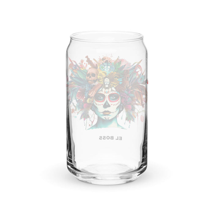 El Boss Exclusive Art Piece Can-Shaped Glass Home Office Work Mexican Spanish Pride Gift Cup One-Of-A-Kind Calligraphy Glass | E24 Mexicada