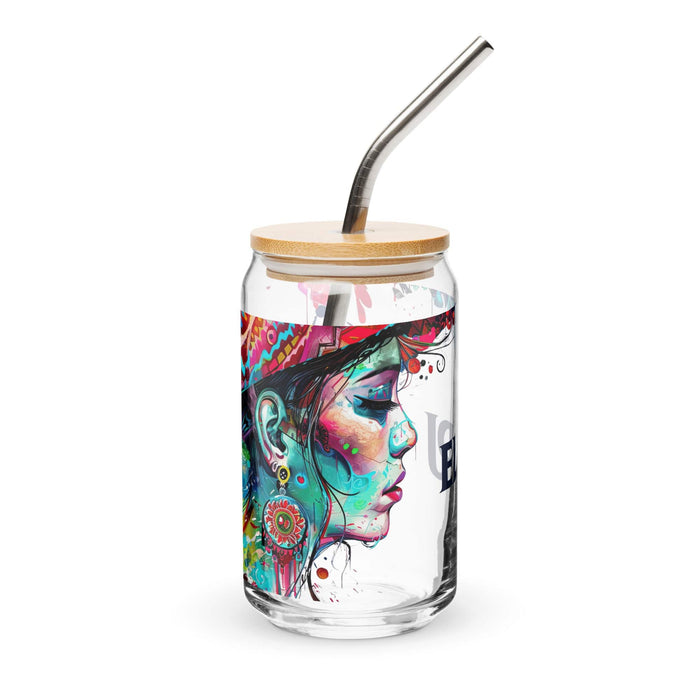 El Dj Exclusive Art Piece Can-Shaped Glass Home Office Work Mexican Spanish Pride Gift Cup One-Of-A-Kind Calligraphy Glass | E1 Mexicada