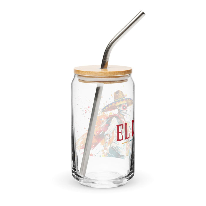 El Dj Exclusive Art Piece Can-Shaped Glass Home Office Work Mexican Spanish Pride Gift Cup One-Of-A-Kind Calligraphy Glass | E12 Mexicada