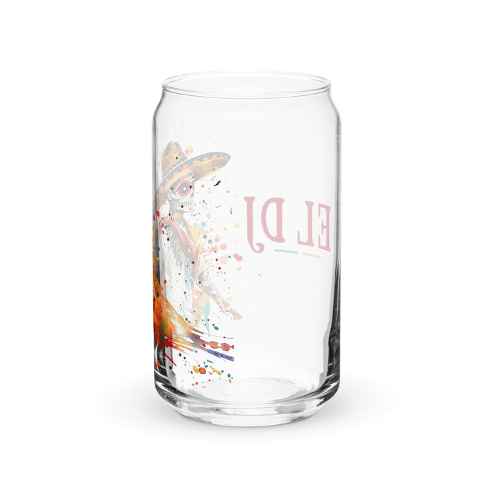 El Dj Exclusive Art Piece Can-Shaped Glass Home Office Work Mexican Spanish Pride Gift Cup One-Of-A-Kind Calligraphy Glass | E12 Mexicada