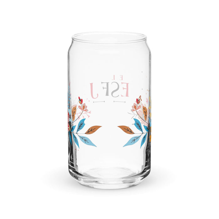 El Esfj Exclusive Art Piece Can-Shaped Glass Home Office Work Mexican Spanish Pride Gift Cup One-Of-A-Kind Calligraphy Glass | E1 Mexicada