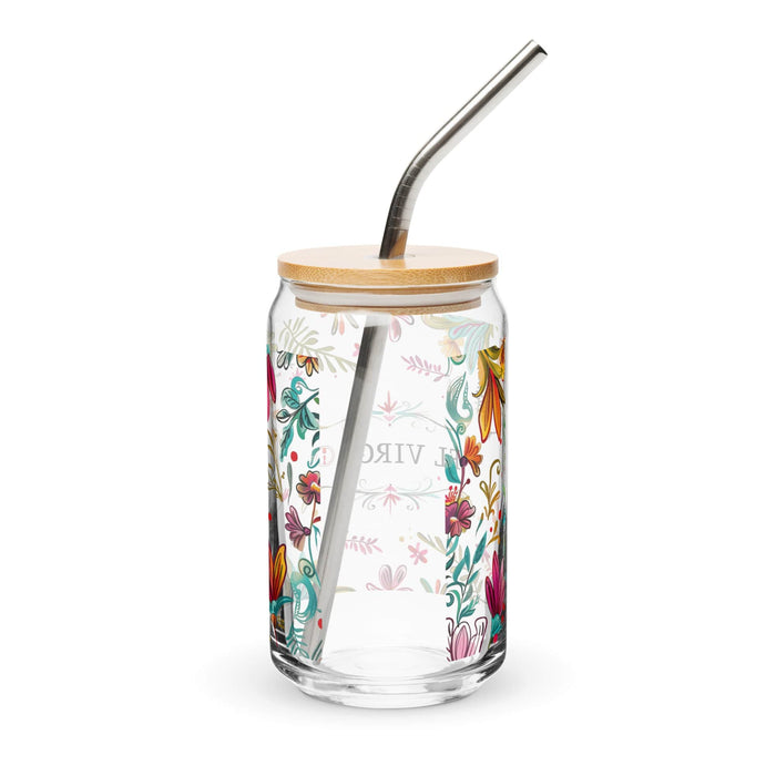 El Virgo Exclusive Art Piece Can-Shaped Glass Home Office Work Mexican Spanish Pride Gift Cup One-Of-A-Kind Calligraphy Glass | E1 Mexicada