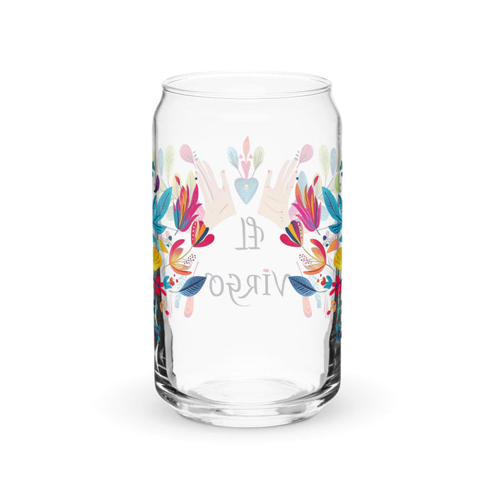 El Virgo Exclusive Art Piece Can-Shaped Glass Home Office Work Mexican Spanish Pride Gift Cup One-Of-A-Kind Calligraphy Glass | E8 Mexicada