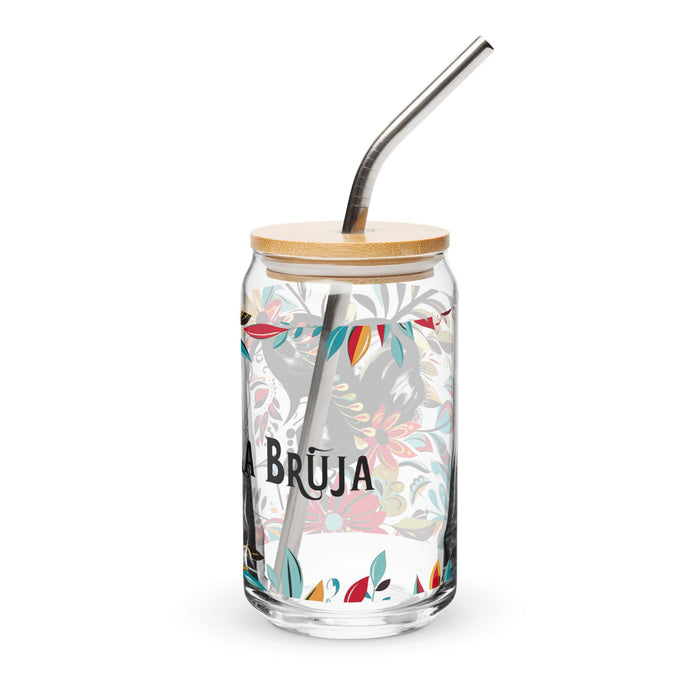 La Bruja Exclusive Art Piece Can-Shaped Glass Home Office Work Mexican Spanish Pride Gift Cup One-Of-A-Kind Calligraphy Glass | L3 Mexicada