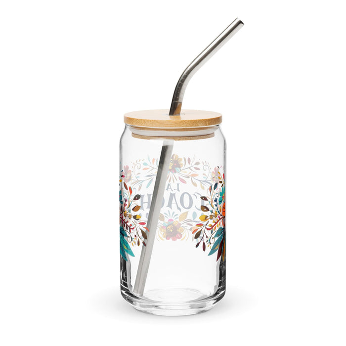 La Coach Exclusive Art Piece Can-Shaped Glass Home Office Work Mexican Spanish Pride Gift Cup One-Of-A-Kind Calligraphy Glass | L6 Mexicada