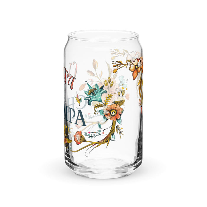 El Champa Exclusive Art Piece Can-Shaped Glass Home Office Work Mexican Spanish Pride Gift Cup One-Of-A-Kind Calligraphy Glass | E1 Mexicada