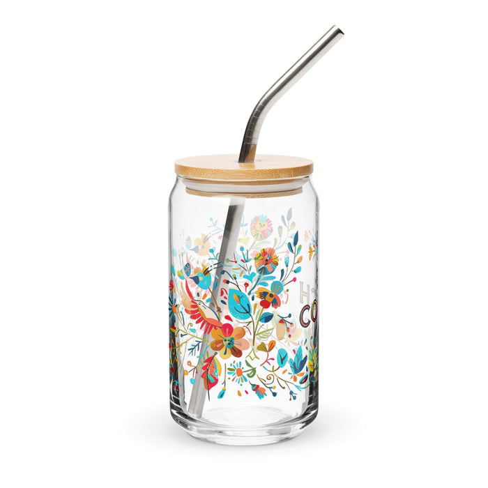 El Coach Exclusive Art Piece Can-Shaped Glass Home Office Work Mexican Spanish Pride Gift Cup One-Of-A-Kind Calligraphy Glass | E14 Mexicada