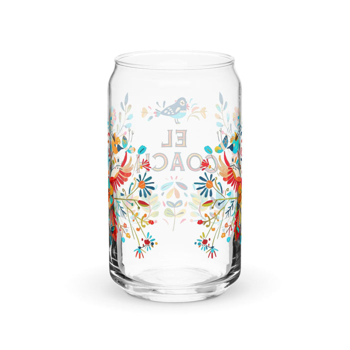 El Coach Exclusive Art Piece Can-Shaped Glass Home Office Work Mexican Spanish Pride Gift Cup One-Of-A-Kind Calligraphy Glass | E14 Mexicada