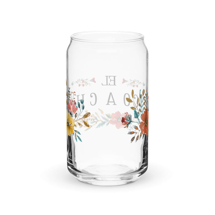 El Coach Exclusive Art Piece Can-Shaped Glass Home Office Work Mexican Spanish Pride Gift Cup One-Of-A-Kind Calligraphy Glass | E15 Mexicada