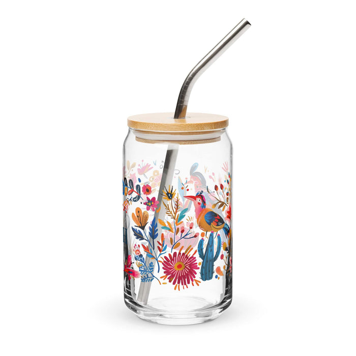 El Coach Exclusive Art Piece Can-Shaped Glass Home Office Work Mexican Spanish Pride Gift Cup One-Of-A-Kind Calligraphy Glass | E19 Mexicada